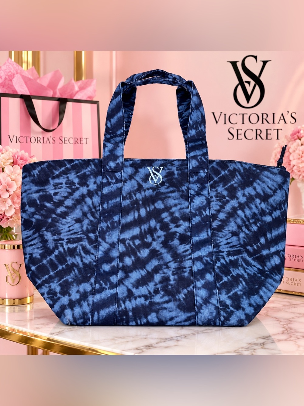Victoria’s Secret Blue Tie Dye Large Tote Carryall Shoulder Bag VS